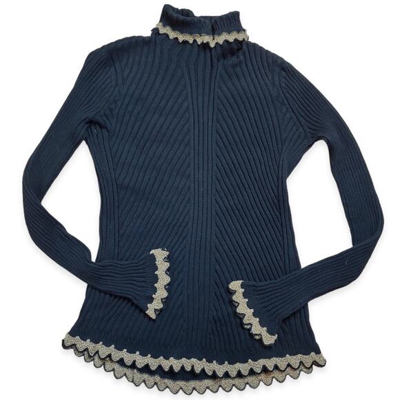 Tsumori Chisato turtleneck sweater Black gold trim vintage unique metallic M - Picture 2 of 6